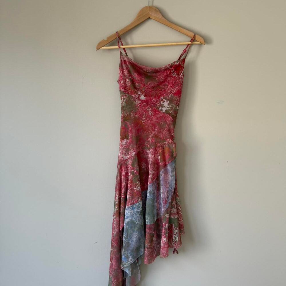 Urban Outfitters Asymmetrical pink red multicolored floral dress with ruffles